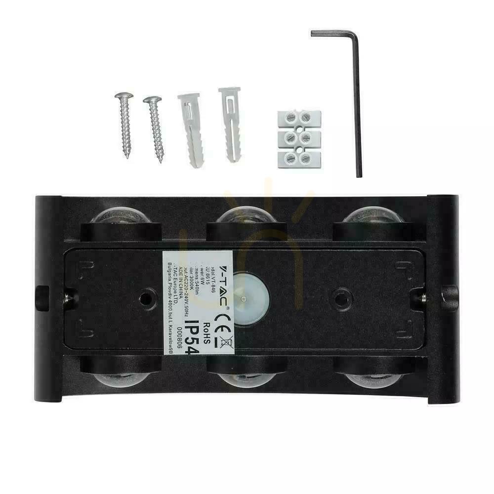 Spectacol Montat pe perete sus în jos V-TAC 6W LED negru IP54 VT-846 3000K 630lm Montat pe perete sus în jos V-TAC 6W LED negru IP54 VT-846 3000K 630lm