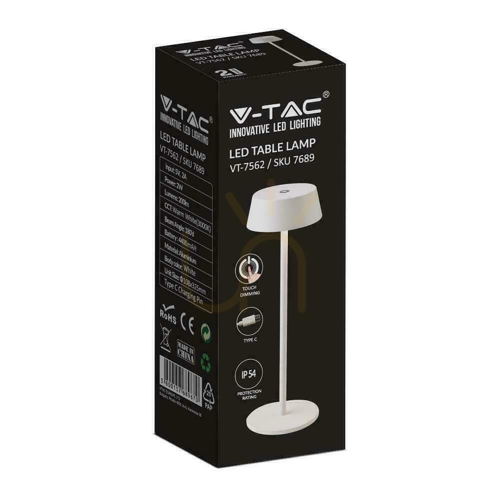 previzualizare V-TAC 2W LED de încărcare Lampă de noptieră reglabilă IP54 alb VT-7562 3000K 200lm. V-TAC 2W LED de încărcare Lampă de noptieră reglabilă IP54 alb VT-7562 3000K 200lm.