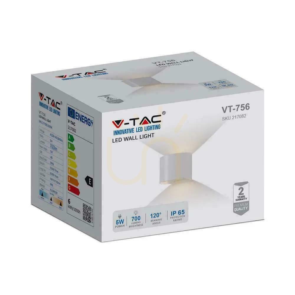 Spectacol Corp de iluminat de perete 6W V-TAC sus jos reglabil alb rotund IP65 Bridgelux VT-756-W 3000K 700lm Corp de iluminat de perete 6W V-TAC sus jos reglabil alb rotund IP65 Bridgelux VT-756-W 3000K 700lm