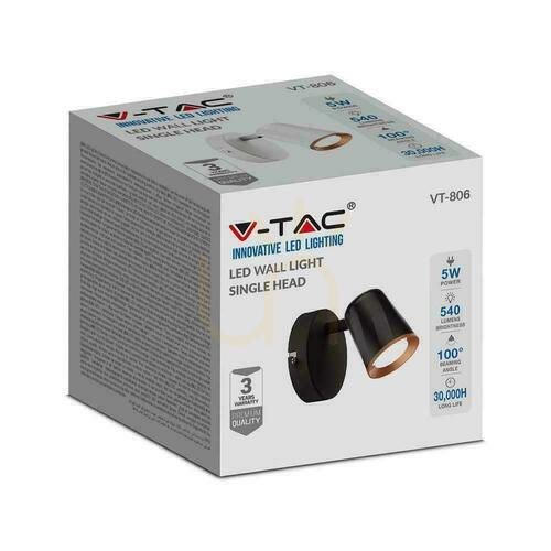 Verifica V-TAC 5W LED lampă de perete negru VT-806 3000K 540lm 3 ani garanție