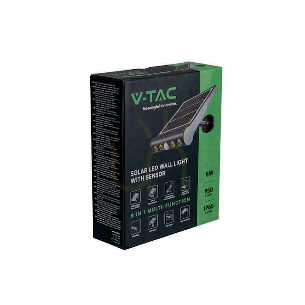 Spectacol Proiector solar 8W LED negru 8in1 senzor de mișcare IP65 V-TAC VT-11108 4000K 950lm Proiector solar 8W LED negru 8in1 senzor de mișcare IP65 V-TAC VT-11108 4000K 950lm