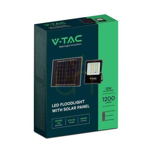 Verifica V-TAC 12W Solar LED proiector telecomandă, AUTO, temporizator IP65 VT-55100 6400K 1200lm