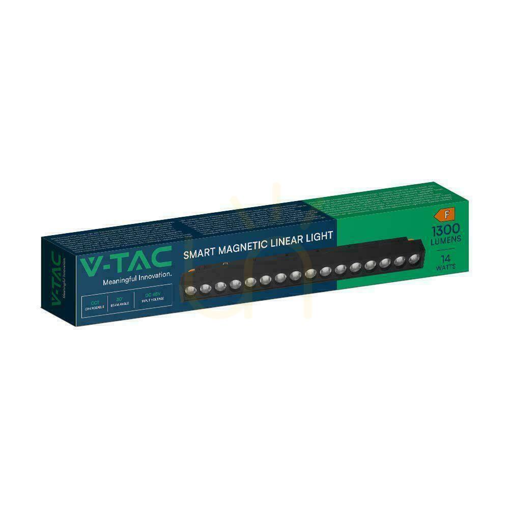 Spectacol SMART 48V V-TAC 14W LED CCT 30st SMART WiFi TRACKLIGHT corp de iluminat pentru autobuz Negru VT-3614 2700K-6400K 1300lm 3 ani garanție SMART 48V V-TAC 14W LED CCT 30st SMART WiFi TRACKLIGHT corp de iluminat pentru autobuz Negru VT-3614 2700K-6400K 1300lm 3 ani garanție