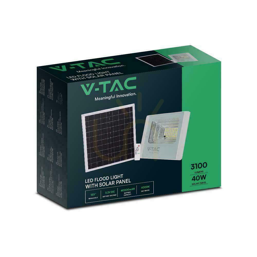 Afişa V-TAC Solar LED proiector 40W alb IP65, telecomandă, temporizator VT-200W 4000K 3100lm. V-TAC Solar LED proiector 40W alb IP65, telecomandă, temporizator VT-200W 4000K 3100lm.