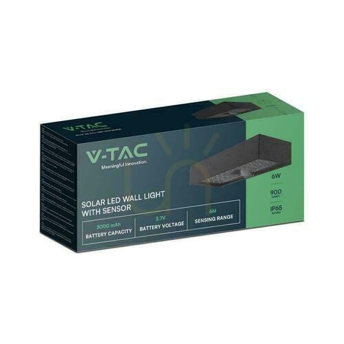 Verifica V-TAC 6W senzor de mișcare negru VT-406 4000K 900lm Solar perete montat pe perete de grădină lampă de perete.