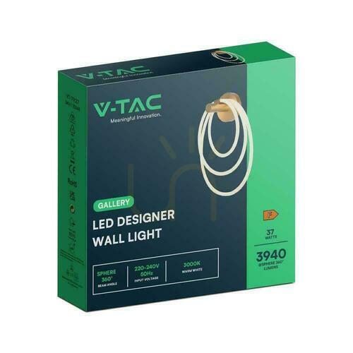 Verifica Aplică V-TAC VT-7927, trei inele luminoase, 34 x 46 cm, LED 37 W 3940 lm 3000K, auriu mat