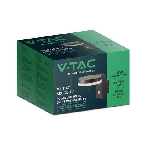 Verifica Lampă de perete de grădină Solar V-TAC 5.5W LED senzor de mișcare rotund IP54 VT-1147 3000K 220lm 3 ani garanție