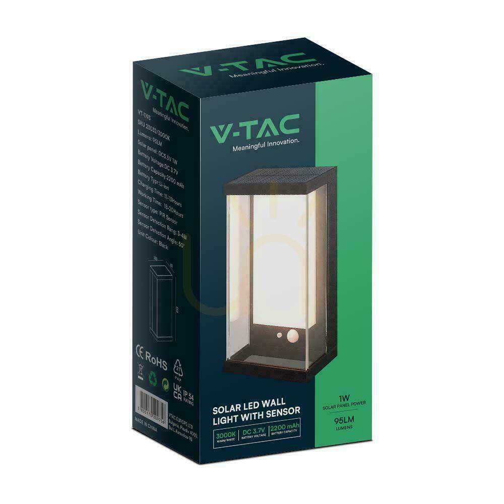 Verifica V-TAC 1W LED senzor de mișcare IP65 negru VT-1193 3000K 95lm Solar montat pe perete lampă de perete pentru grădină. V-TAC 1W LED senzor de mișcare IP65 negru VT-1193 3000K 95lm Solar montat pe perete lampă de perete pentru grădină.