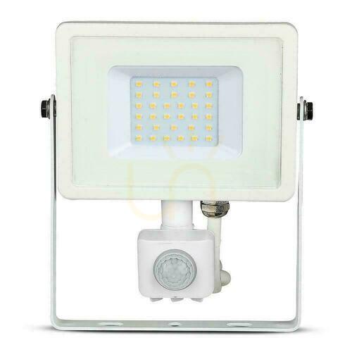 Verifica V-TAC 30W SAMSUNG CHIP LED Proiector senzor de mișcare cu funcție de oprire alb VT-30-S-W 3000K 2400lm 5 ani garanție