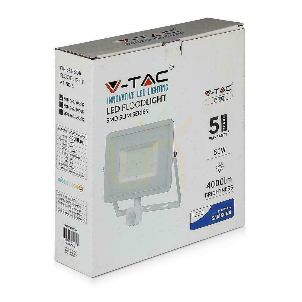 previzualizare Proiector LED V-TAC 50W SAMSUNG CHIP Senzor de mișcare Funcție de oprire alb VT-50-S-W 3000K 4000lm 5 ani garanție Proiector LED V-TAC 50W SAMSUNG CHIP Senzor de mișcare Funcție de oprire alb VT-50-S-W 3000K 4000lm 5 ani garanție