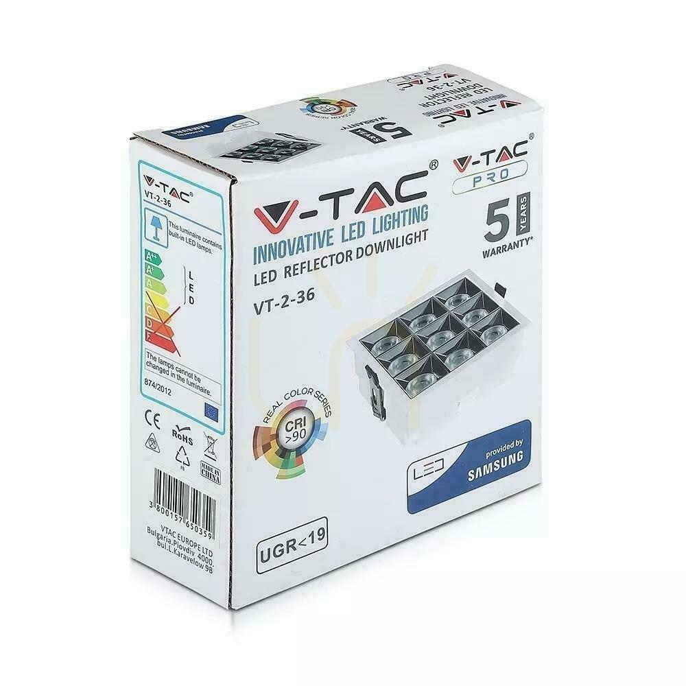 Spectacol V-TAC downlight SAMSUNG CHIP 36W UGR19 CRI90+ 12st VT-2-36 5700K 2880lm 5 ani garanție V-TAC downlight SAMSUNG CHIP 36W UGR19 CRI90+ 12st VT-2-36 5700K 2880lm 5 ani garanție