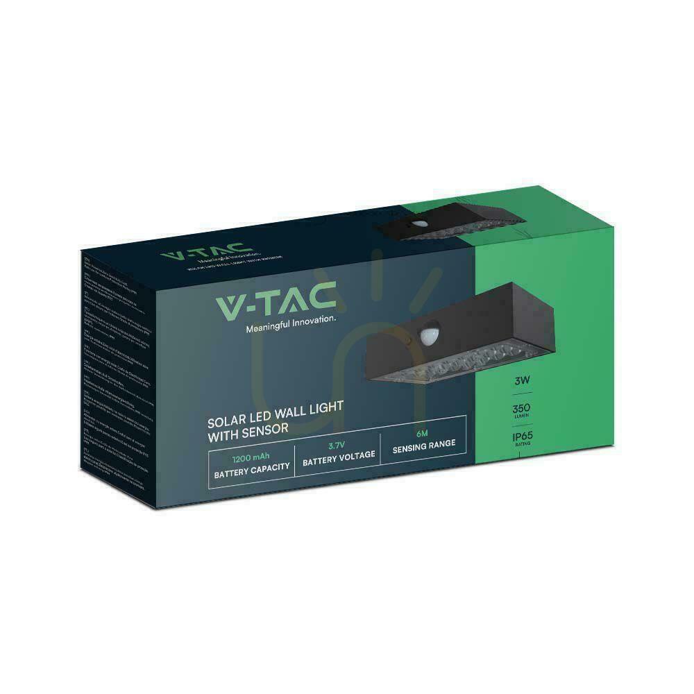 Verifica Solar V-TAC 3W CCT senzor de mișcare lampă de perete de grădină negru VT-403 3000K-4000K 350lm. Solar V-TAC 3W CCT senzor de mișcare lampă de perete de grădină negru VT-403 3000K-4000K 350lm.