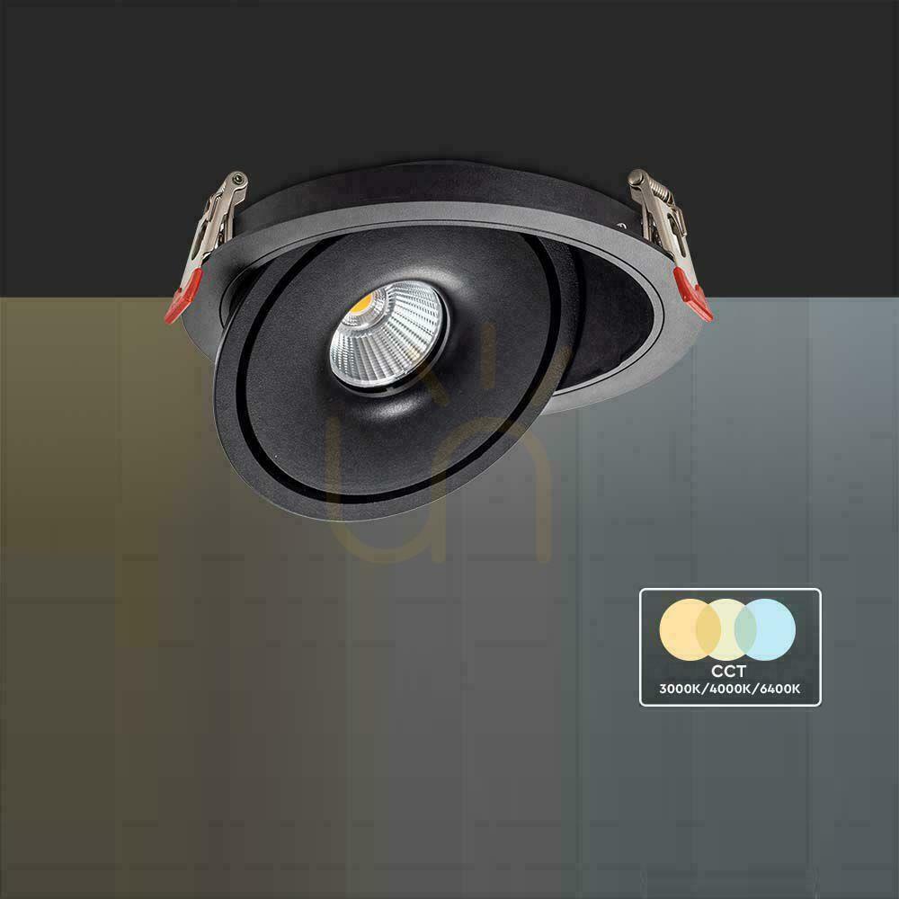 Vedere V-TAC LED Tilt Downlight 20W LED COB CRI90+ CCT negru VT-2520 3000K-4000K-6400K 1408lm. V-TAC LED Tilt Downlight 20W LED COB CRI90+ CCT negru VT-2520 3000K-4000K-6400K 1408lm.