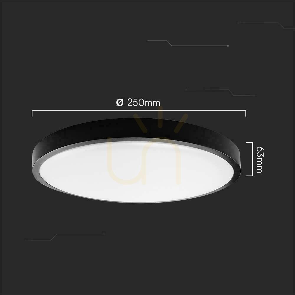 Afişa Plafond V-TAC 18W LED rotund 25cm montat la suprafață IP44 negru VT-8618B 3000K 1830lm Plafond V-TAC 18W LED rotund 25cm montat la suprafață IP44 negru VT-8618B 3000K 1830lm