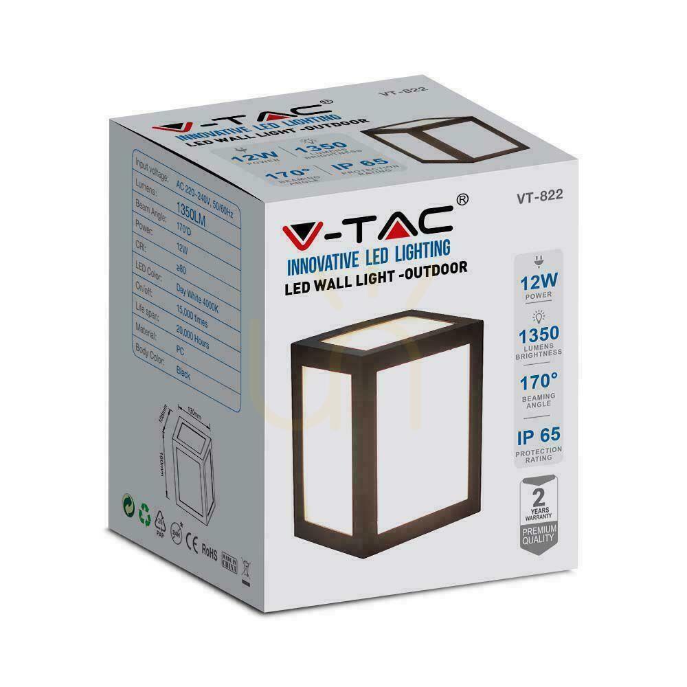 Spectacol V-TAC 12W LED corp de iluminat de perete IP65 Negru VT-822 6400K 1350lm V-TAC 12W LED corp de iluminat de perete IP65 Negru VT-822 6400K 1350lm