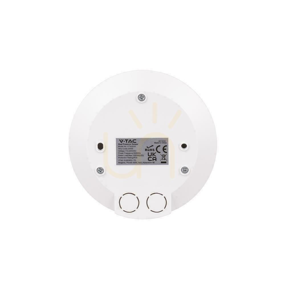 Vedere Senzor de mișcare 360st V-TAC plafon montat la suprafață SLIM 25mm 360st fi76 1000W alb VT-81014 5 ani garanție Senzor de mișcare 360st V-TAC plafon montat la suprafață SLIM 25mm 360st fi76 1000W alb VT-81014 5 ani garanție