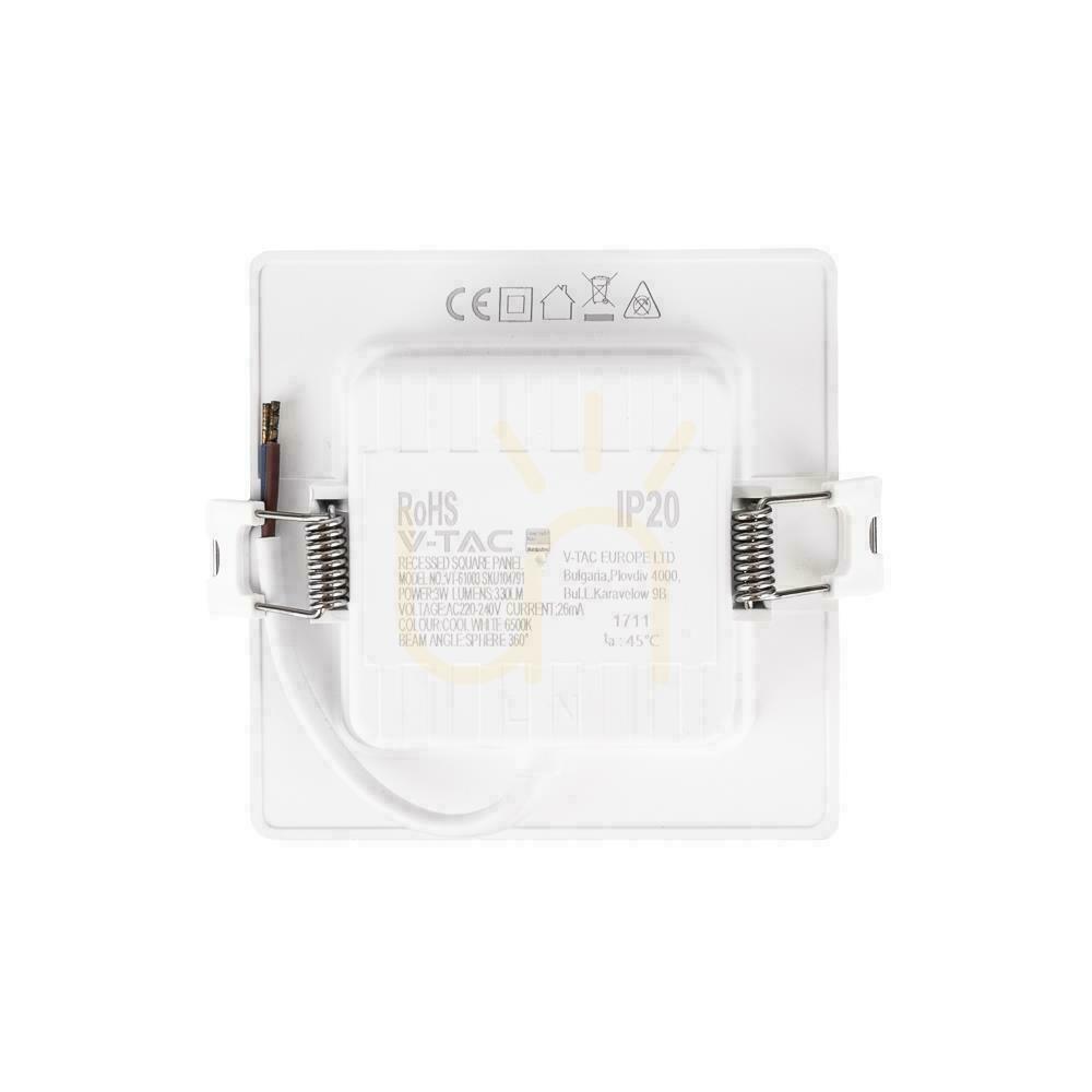 previzualizare V-TAC 3W LED SAMSUNG CHIP Panou încastrat pătrat 90x90mm VT-61003SQ-S 6500K 330lm V-TAC 3W LED SAMSUNG CHIP Panou încastrat pătrat 90x90mm VT-61003SQ-S 6500K 330lm