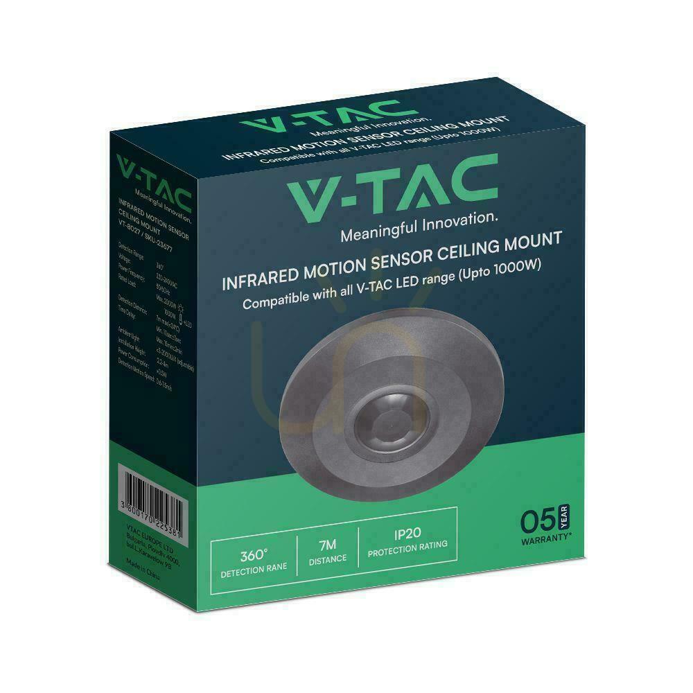 Verifica Senzor de mișcare 360st V-TAC montat la suprafață pe tavan SLIM 24mm negru FULL BLACK V-TAC VT-8027 Senzor de mișcare 360st V-TAC montat la suprafață pe tavan SLIM 24mm negru FULL BLACK V-TAC VT-8027
