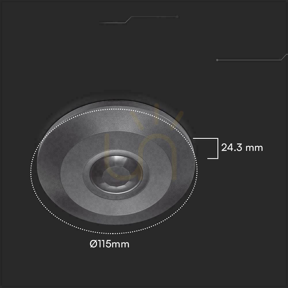 Vedere Senzor de mișcare 360st V-TAC montat la suprafață pe tavan SLIM 24mm negru FULL BLACK V-TAC VT-8027 Senzor de mișcare 360st V-TAC montat la suprafață pe tavan SLIM 24mm negru FULL BLACK V-TAC VT-8027