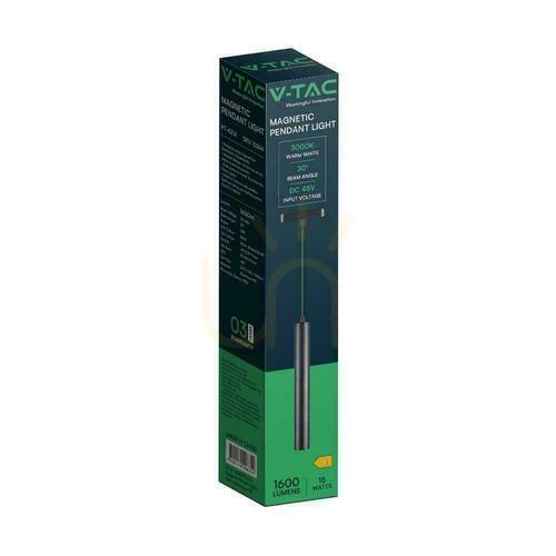Verifica 48V V-TAC 15W LED 30st negru VT-4214 3000K 1600lm 3 ani garanție Pandantiv Magnetic Rail Luminaire