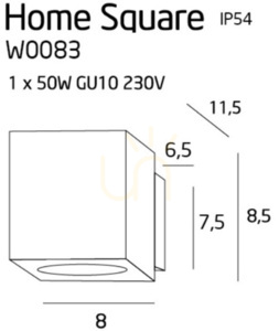 Lampă de perete Max Light Home W0083 pătrată gri aluminiu 1x50W small 2