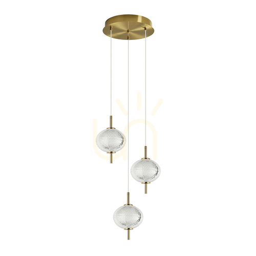 Verifica Lampă suspendată LED Italux Corado cu 3 puncte luminoase aurie, abajururi transparente 35 cm PND-81418-3-BK-GD