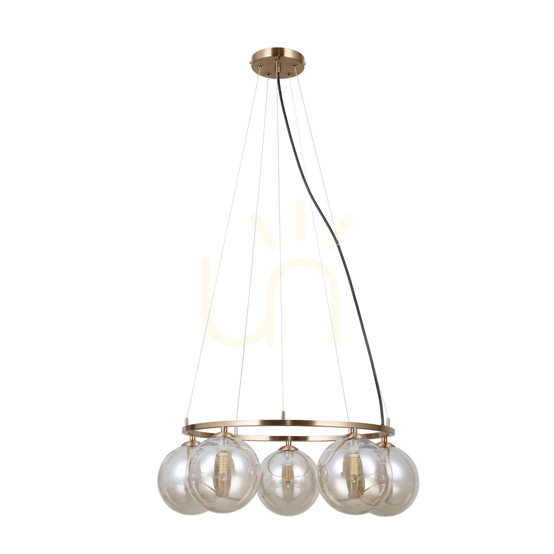 Verifica Lampă suspendată Italux Molite cu 5 surse G9, aurie cu sticlă chihlimbarie PND-1098-5R-HB Lampă suspendată Italux Molite cu 5 surse G9, aurie cu sticlă chihlimbarie PND-1098-5R-HB