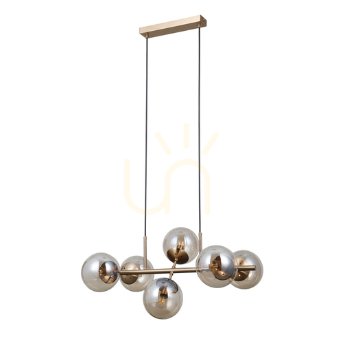 Verifica Pendul Italux Molite 6xE14 aurie sticlă amber PND-1098-6-HB