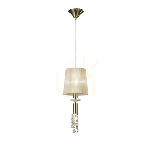 Verifica Lampă suspendată Mantra Tiffany 3881, E27 + G9, bej și alamă antică, abajur din organza ø23 cm