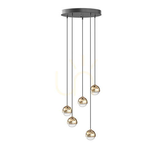 Verifica Lampă suspendată LED Bolicina V Gold Open Design Highlights, sticlă transparentă, 5x5W, 3000K