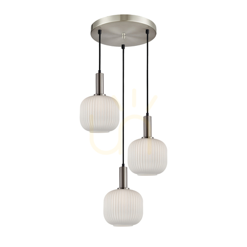 Verifica Lampă suspendată Italux PND-31981-3S-SC-WH E27 3 becuri alb sticlă argintiu 46 cm