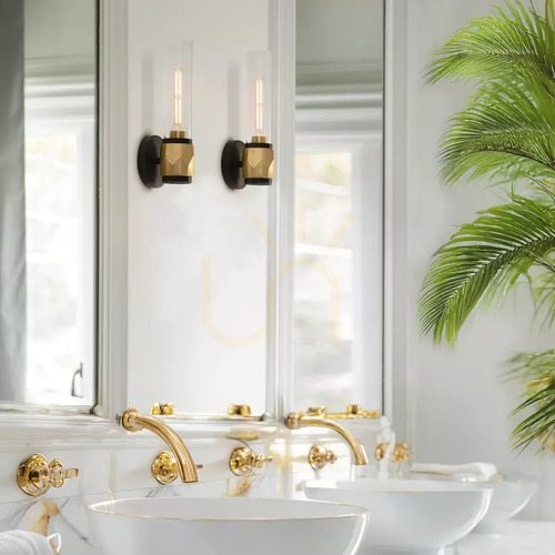 Verifica Aplică de perete Ellison IP44 - 1 sursă de lumină - Negru cu alamă Heritage Brass Elstead
