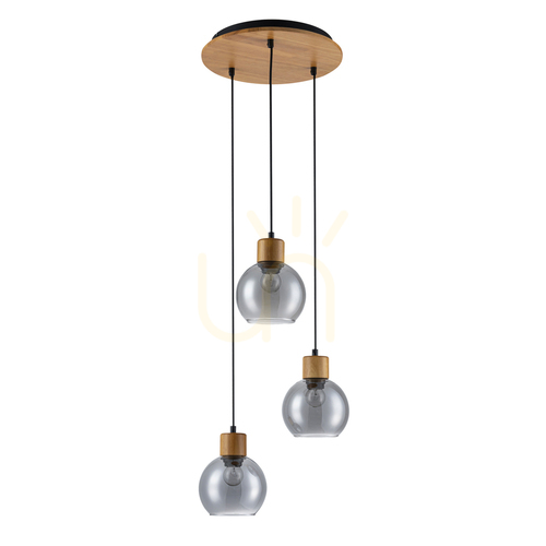 Verifica Pendul Italux Velma 3xE27 lemn sticla smoky Ø32 cm PND-67505-3-WD