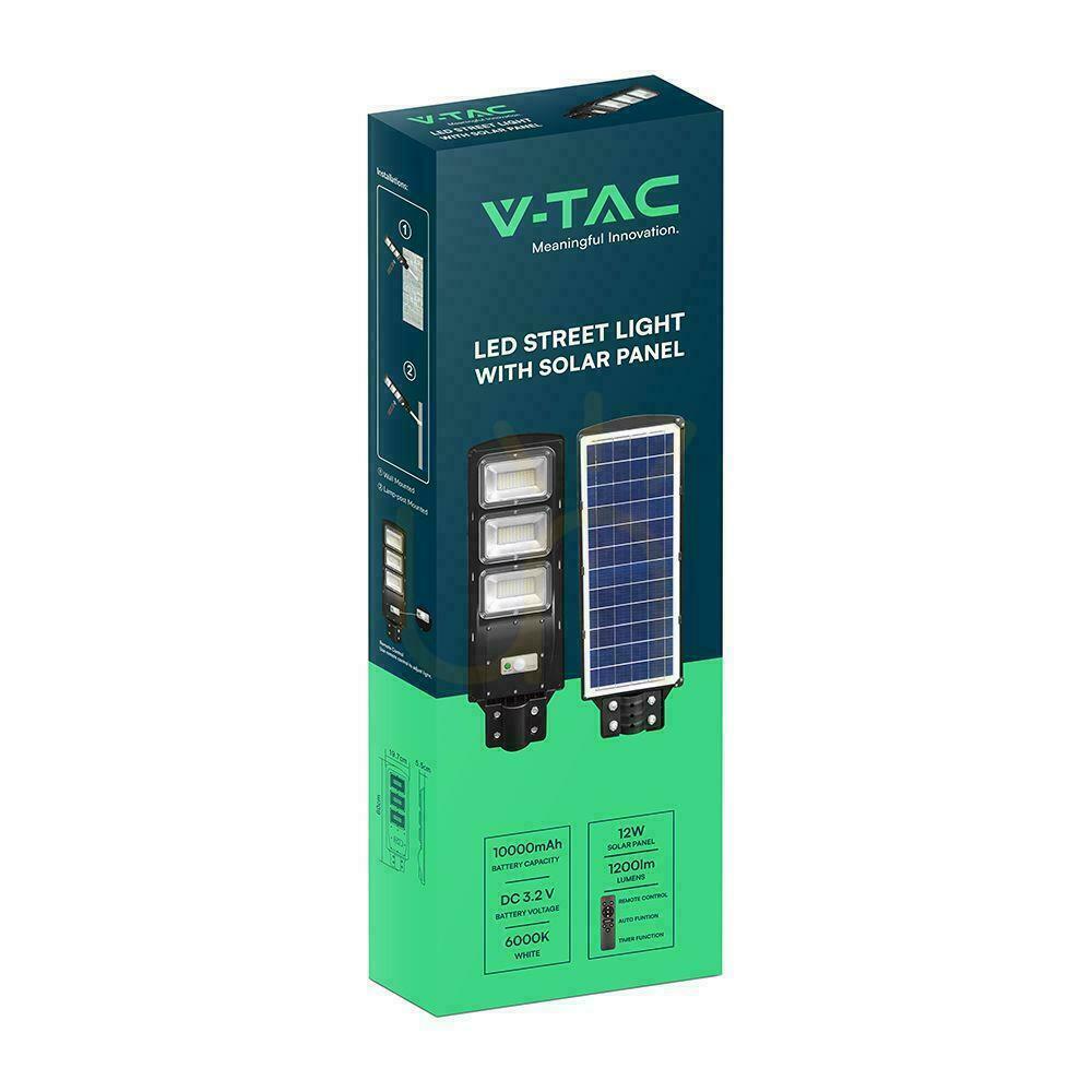 Verifica Streetlight LED Solar V-TAC 12W Negru VT-ST180W 6000K 1200lm proiector. Streetlight LED Solar V-TAC 12W Negru VT-ST180W 6000K 1200lm proiector.