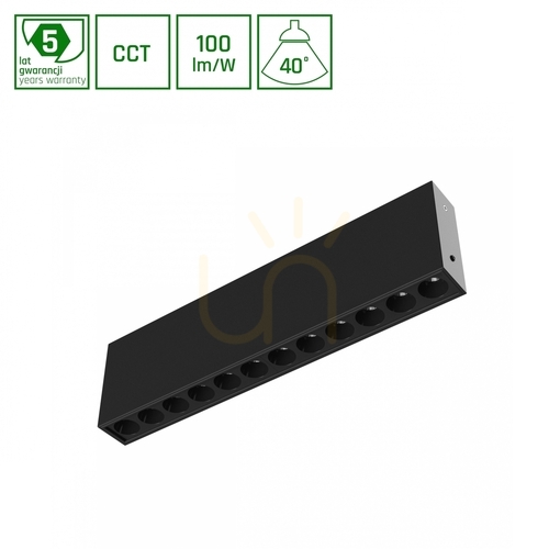 Verifica Grid S Corp de iluminat montat la suprafață 12 W Cct 230 V 40st Ip20 222x26x60mm Negru 5 ani Gw. Spectrum