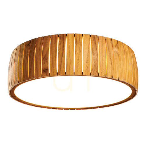 Verifica Plafonieră LED Quintiesse Barrel, furnir de tec, Ø 50 cm