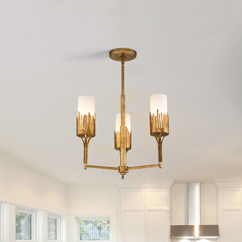 Verifica Candelabru Quintiesse Sawgrass 3×E14, foiță de aur cu patină, Ø50,8 cm