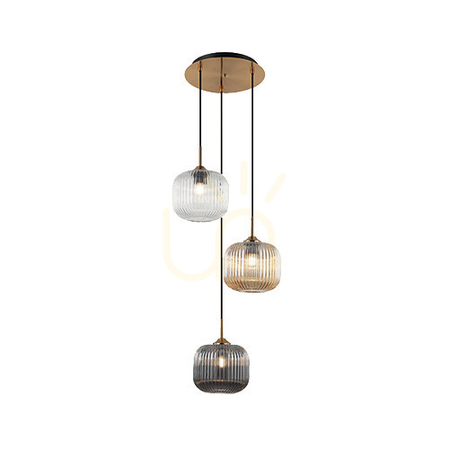 Verifica Pendul Zambelis 3xE27 sticlă clară afumată șampanie, alamă antică, Ø40 cm