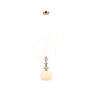 Pendul Zambelis alamă antică E27 metal ceramică sticlă opală 21 cm small 1