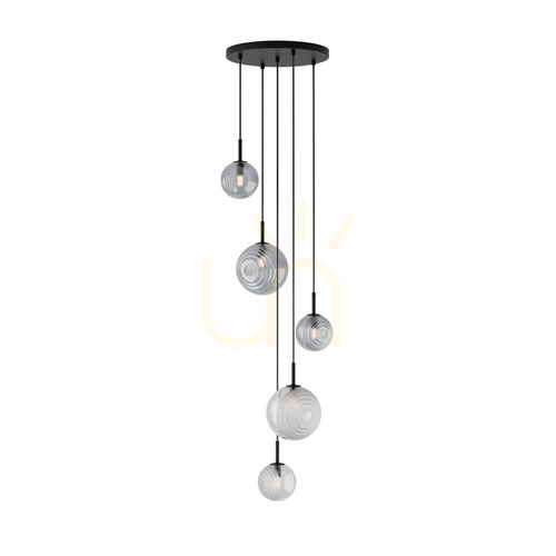 Verifica Pendul Zambelis 5xG9 negru mat sticlă fumurie și albă, 45 cm