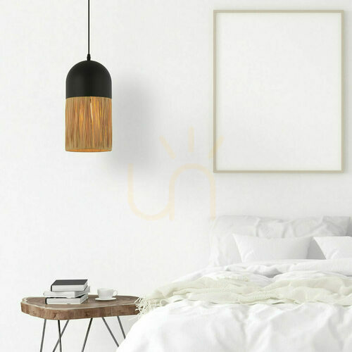 Verifica Lampă suspendată Zambelis E27 11W metal-hârtie negru-natural 60 cm