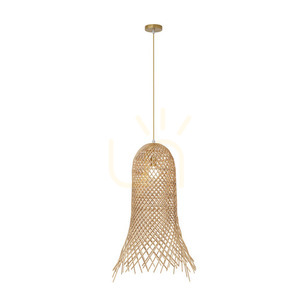 Lampă suspendată Zambelis E27 ratan natural aurie 25 cm small 1