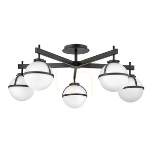 Plafonieră semi-aplicată Hollis - 5 surse de lumină - negru, sticlă opal Elstead small 0