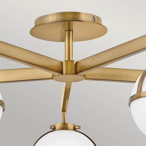 Verifica Plafonieră semi-aplicată Hollis - 5 surse de lumină - alamă Heritage Brass, sticlă opal Elstead