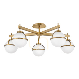Plafonieră semi-aplicată Hollis - 5 surse de lumină - alamă Heritage Brass, sticlă opal Elstead small 0