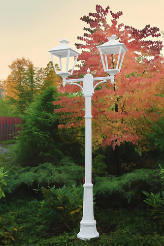 Verifica Felinar de grădină NORLYS London Big 4128WH pe stâlp, 2 x LED 9,5W 3000K, alb RAL 9003, 191–279 cm