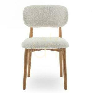Set de 2 scaune tapițate MIA White Boucle cu picioare din stejar small 4