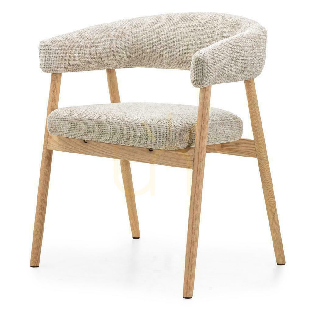 2er-Set MUE Polsterstühle Beige mit Eichenholzbeinen