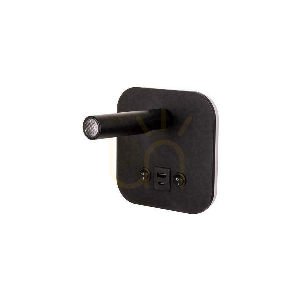 Afişa Corp de iluminat LED V-TAC 8W COB CREE lampă de perete negru hotel pat USB + USB C comutator VT-80068-B 3000K 830lm 2 ani garanție Corp de iluminat LED V-TAC 8W COB CREE lampă de perete negru hotel pat USB + USB C comutator VT-80068-B 3000K 830lm 2 ani garanție