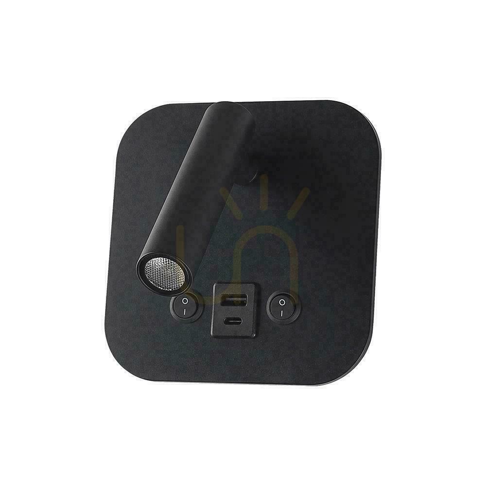 Verifica Corp de iluminat LED V-TAC 8W COB CREE lampă de perete negru hotel pat USB + USB C comutator VT-80068-B 3000K 830lm 2 ani garanție Corp de iluminat LED V-TAC 8W COB CREE lampă de perete negru hotel pat USB + USB C comutator VT-80068-B 3000K 830lm 2 ani garanție